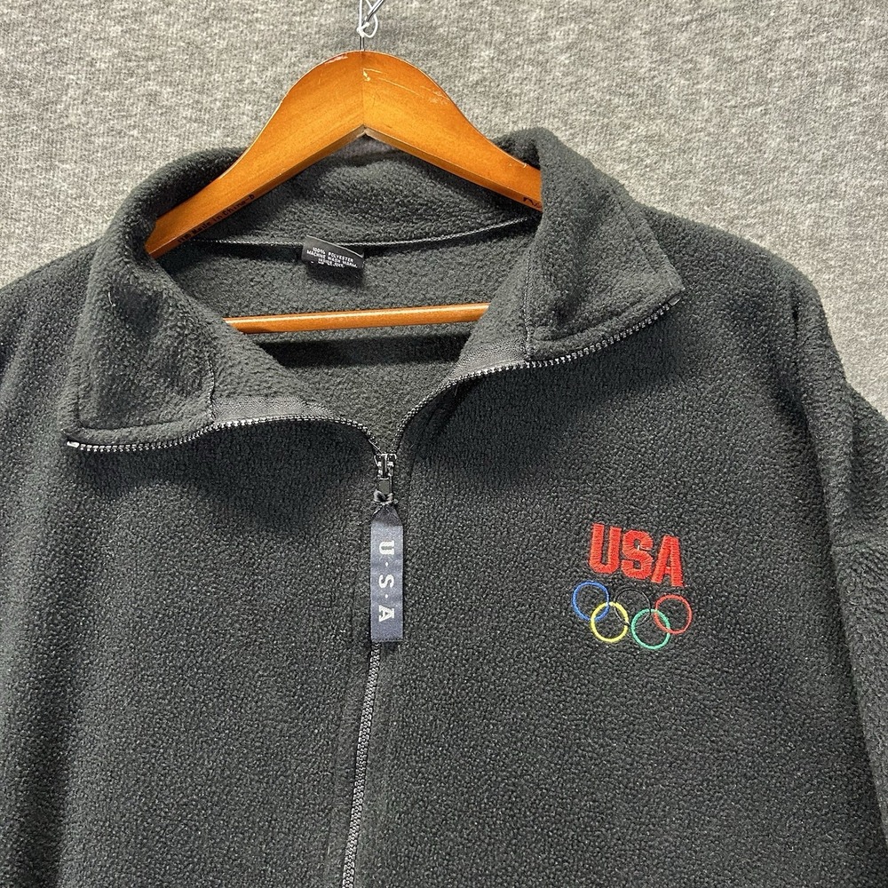 Team USA Olympics 2XL Jacket Full Zip Fleece‎ Sweater  Black Men 90s Vintage